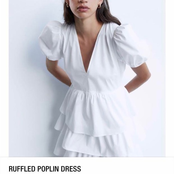 Zara ruffled poplin dress NWOT - Picture 2 of 10